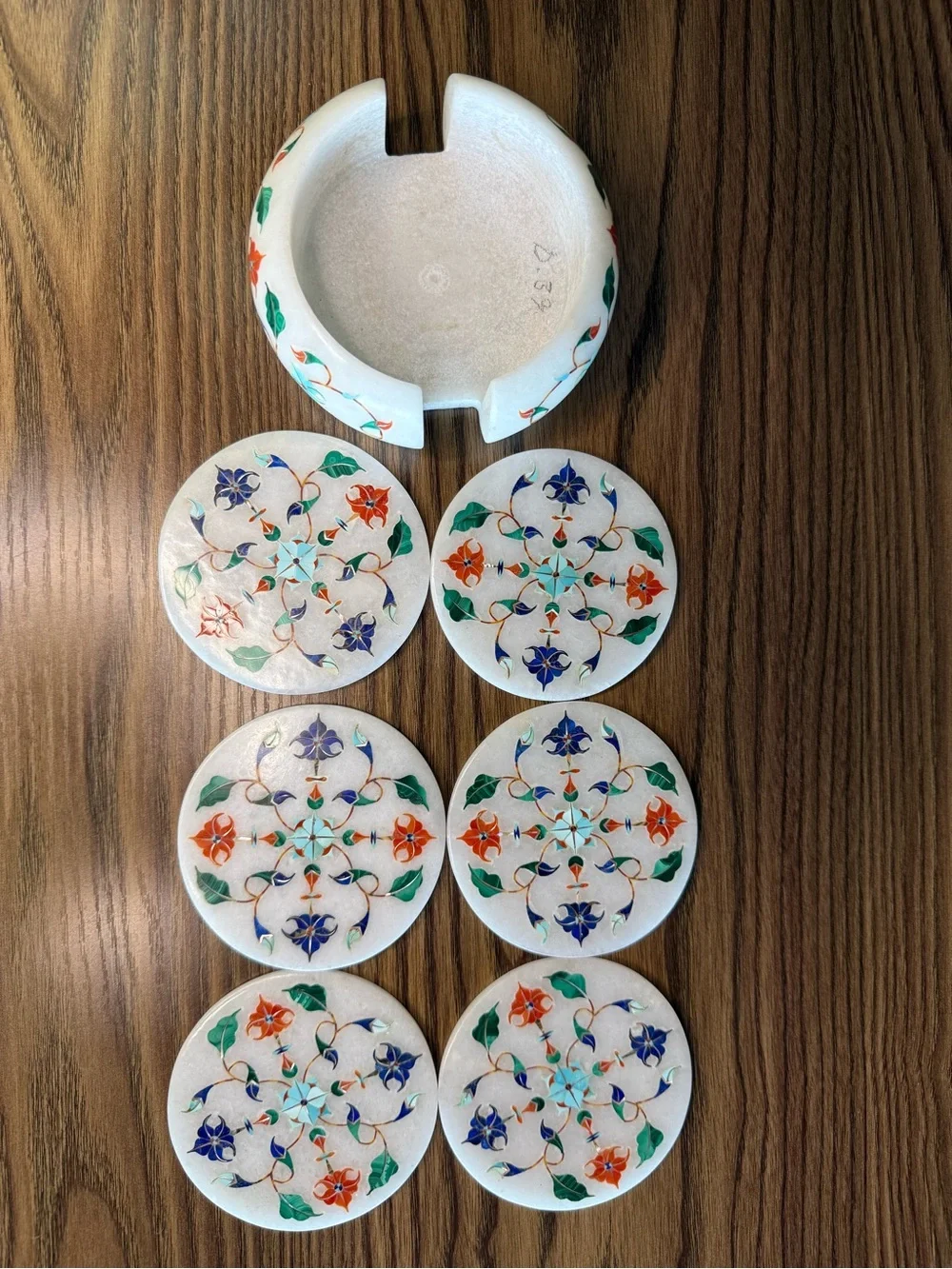 Marble Coaster Set - Pietra Dura Semi-Precious Floral Inlay